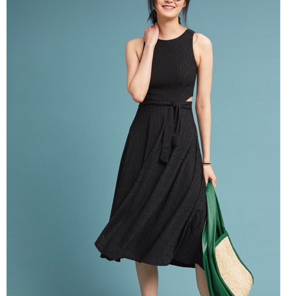 Hutch Anthropologie black eyelet side cutout midi dress size S